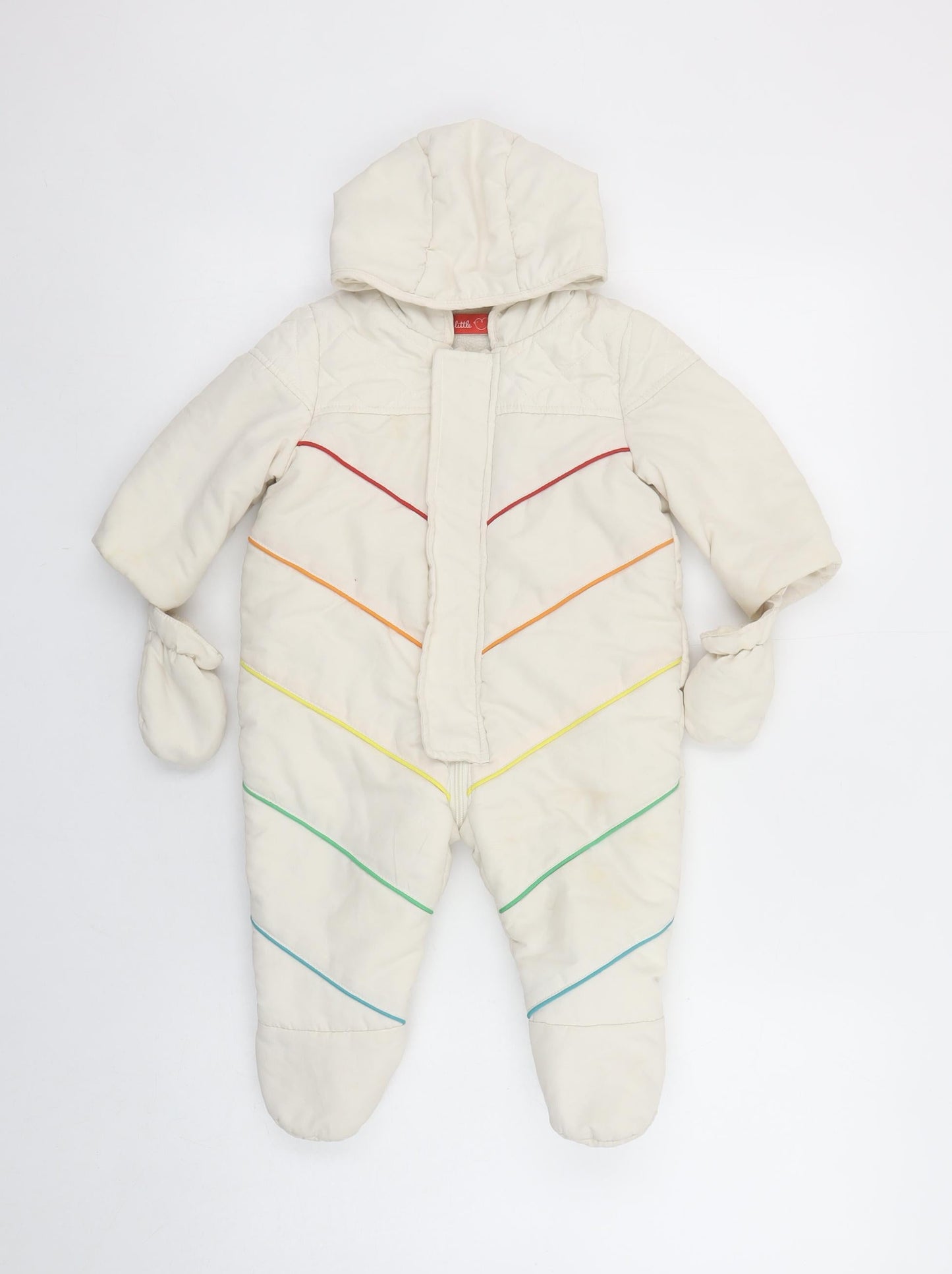 Little Bird Unisex Baby Ivory Rainbow Quilted Snowsuit 6-9 Months Hooded