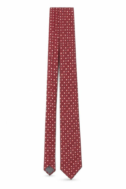 J. Ploenes Men's Red Geometric 100% Silk Tie – Elegant Patterned Accessory