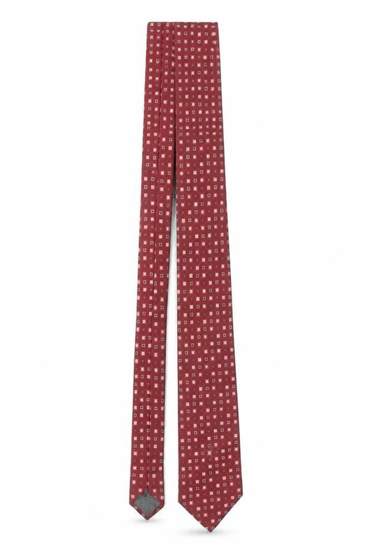 J. Ploenes Men's Red Geometric 100% Silk Tie – Elegant Patterned Accessory