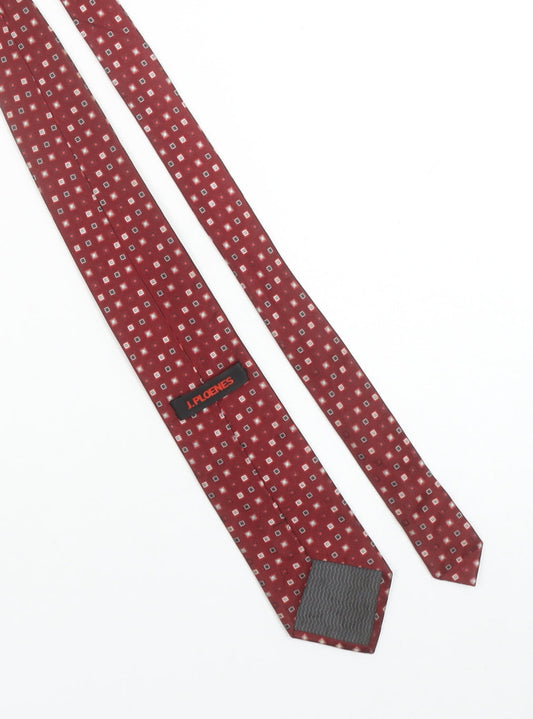J. Ploenes Men's Red Geometric 100% Silk Tie – Elegant Patterned Accessory