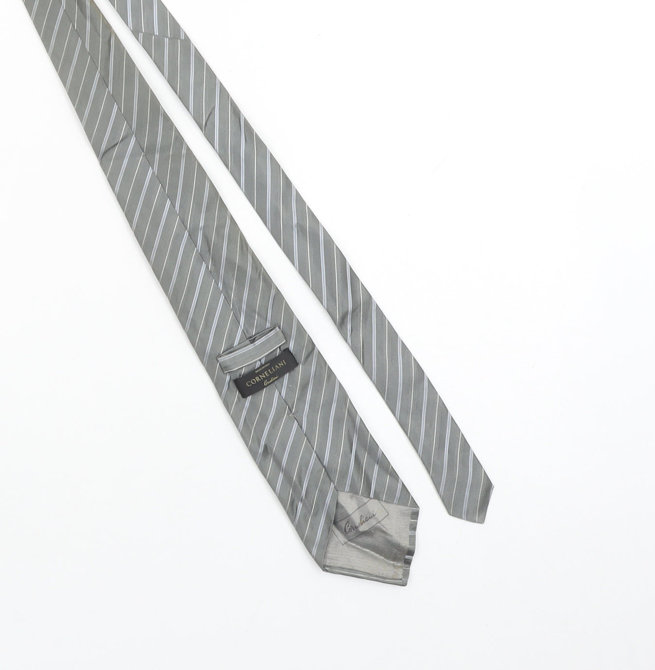 Corneliani Men Grey Striped Silk Designer Tie One Size