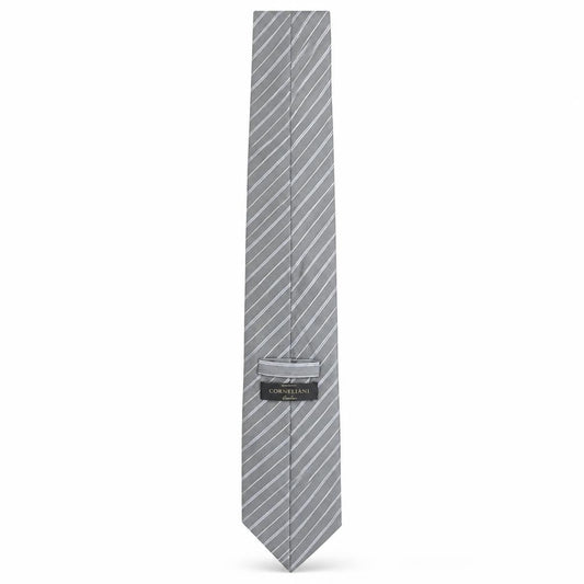 Mens Corneliani Grey Striped 100% Silk Designer Tie