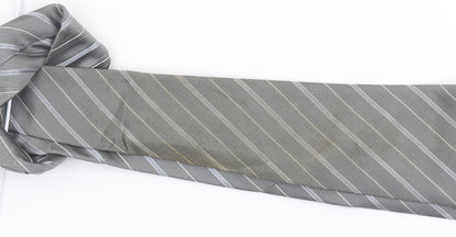Corneliani Men Grey Striped Silk Designer Tie One Size