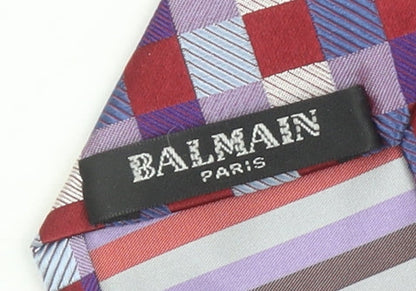 Balmain Paris Men's Multicoloured Silk Plaid Designer Tie One Size