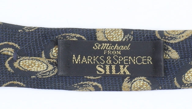 Marks and Spencer St Michael Men's Navy Gold Silk Paisley Tie