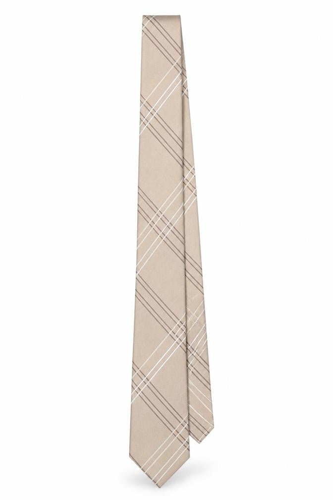 Mens Taylor & Wright Beige Striped 100% Silk Slim Tie