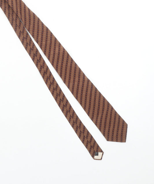 Pierre Balmain Men's Brown Striped 100% Silk Designer Tie