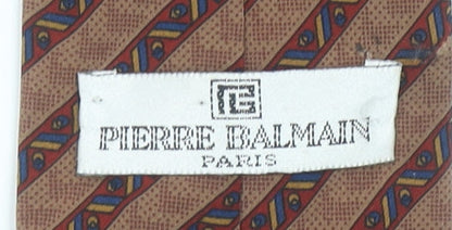 Pierre Balmain Men's Brown Striped 100% Silk Designer Tie