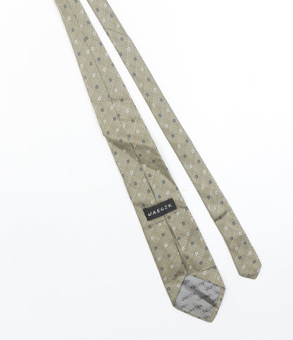 Mens Jaeger Beige Geometric 100% Silk Designer Tie