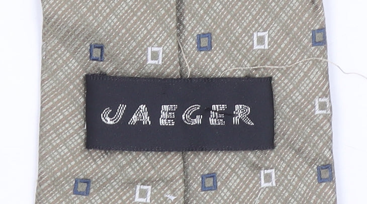 Mens Jaeger Beige Geometric 100% Silk Designer Tie