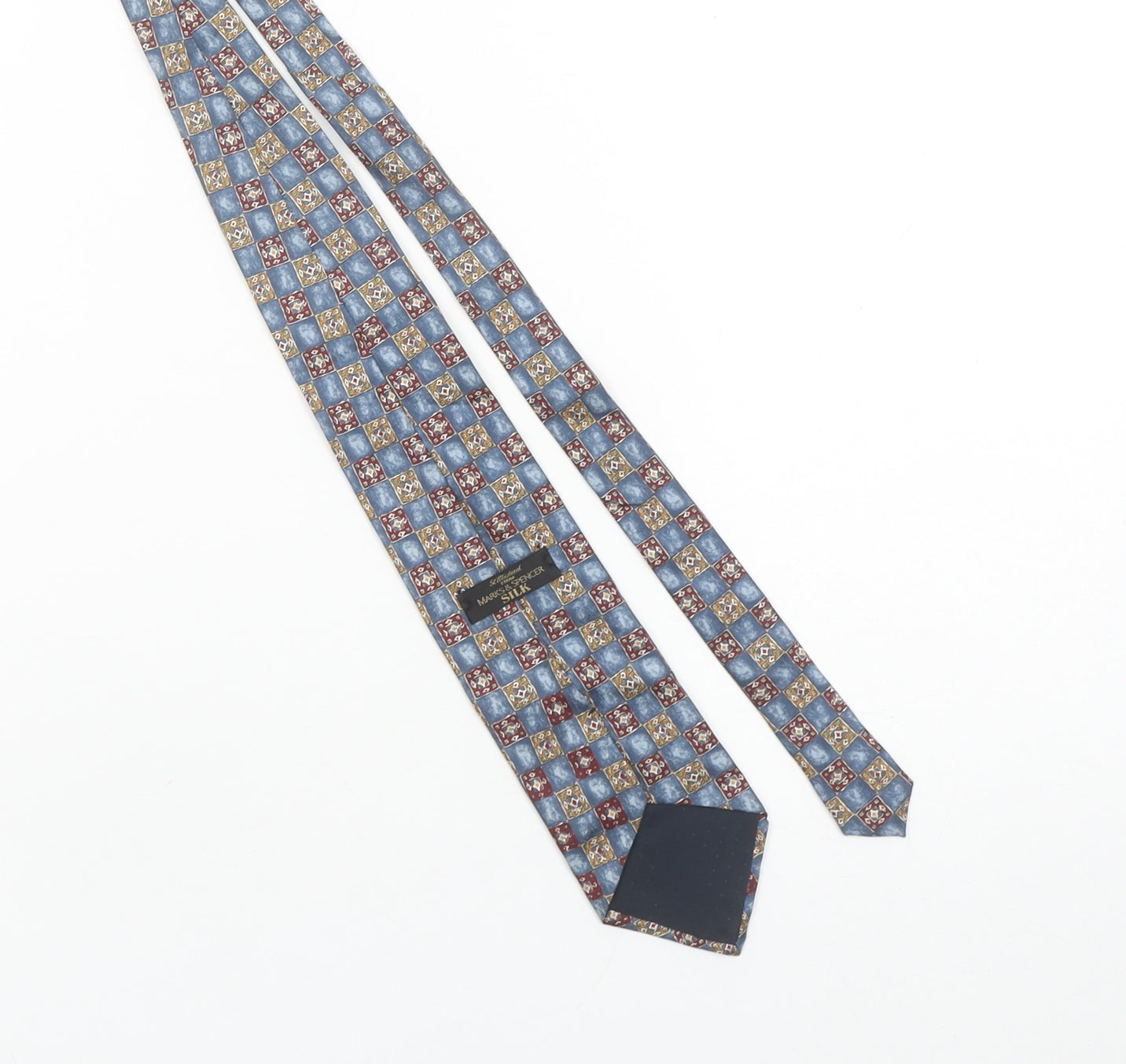 Marks and Spencer Men's Blue Geometric Silk Tie
