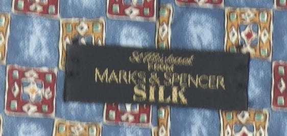 Marks and Spencer Men's Blue Geometric Silk Tie