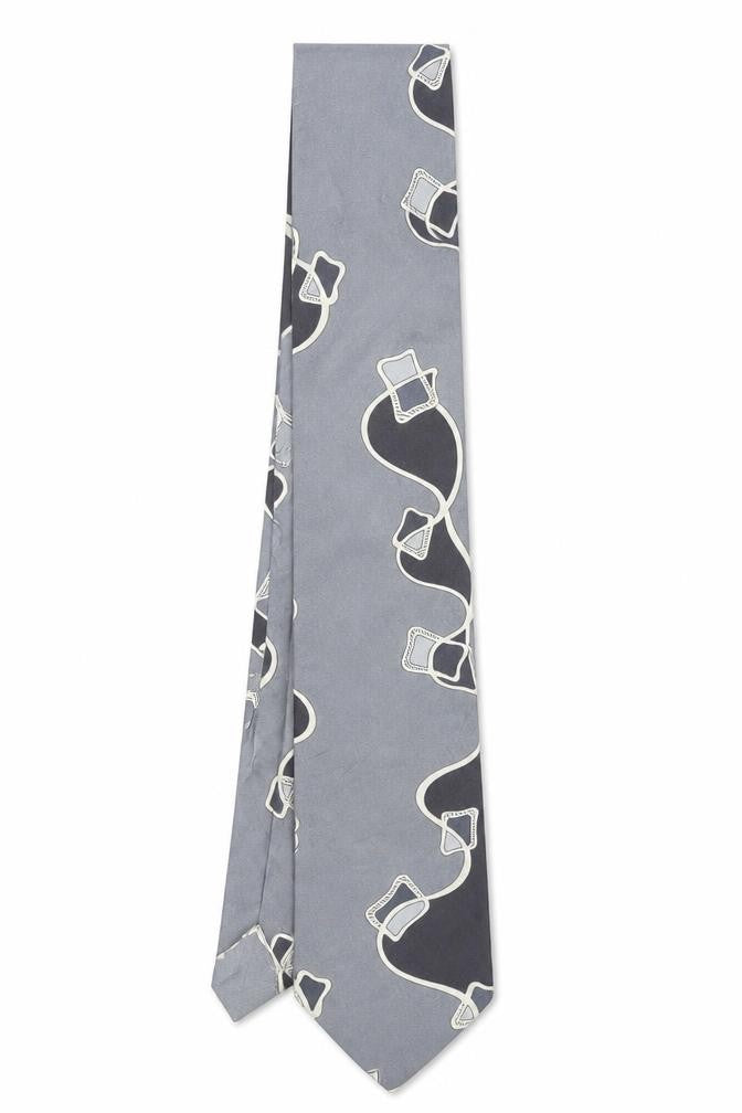 Mens Oscar de la Renta Grey Geometric 100% Silk Designer Tie