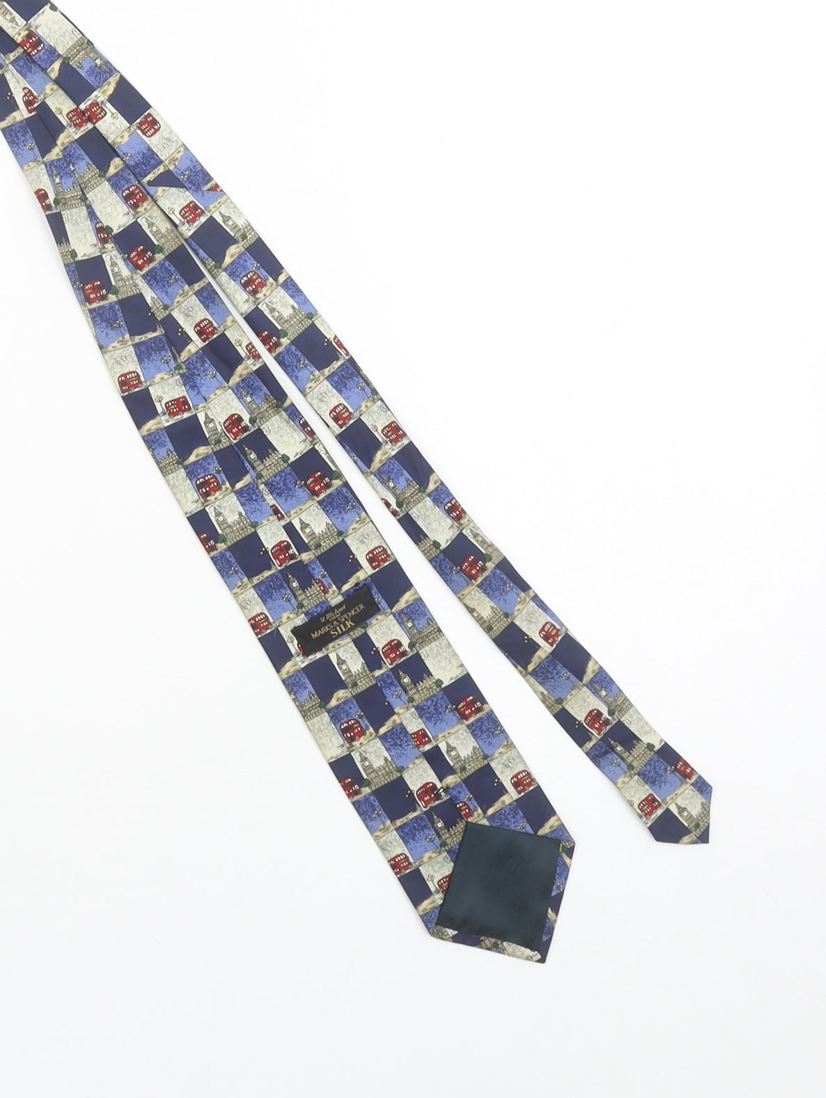 Marks and Spencer Men Blue Silk London Theme Pattern Tie 176cm