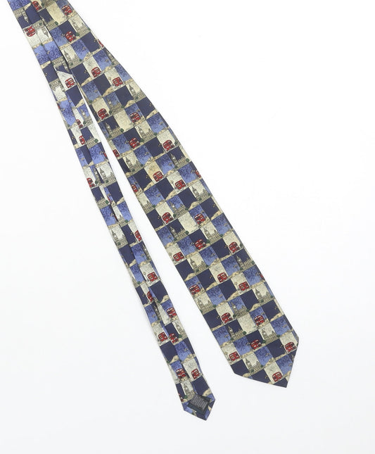 Marks and Spencer Men Blue Silk London Theme Pattern Tie 176cm