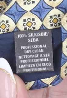Marks and Spencer Men’s Beige Blue Geometric 100% Silk Tie