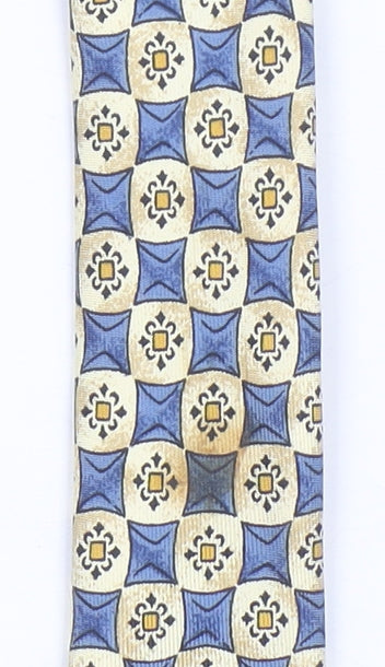 Marks and Spencer Men’s Beige Blue Geometric 100% Silk Tie