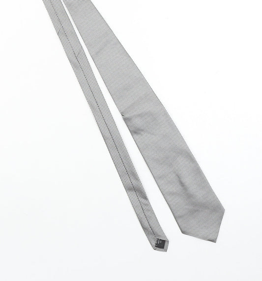 Moss Bros Men's Black Houndstooth All Silk Woven Tie One Size