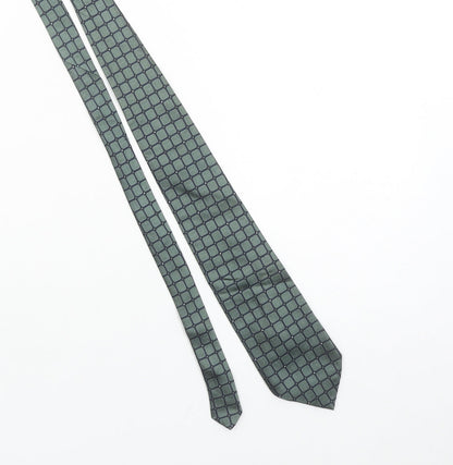 Debenham & Freebody Men's Green Geometric 100% Silk Pointed Tie