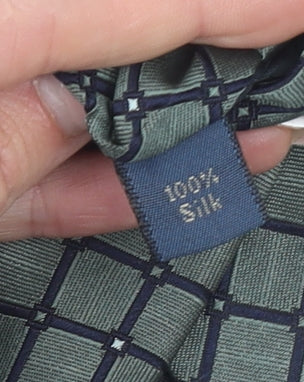 Debenham & Freebody Men's Green Geometric 100% Silk Pointed Tie