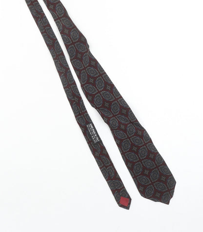 Mens Jaeger Red Geometric 100% Silk Slim Tie