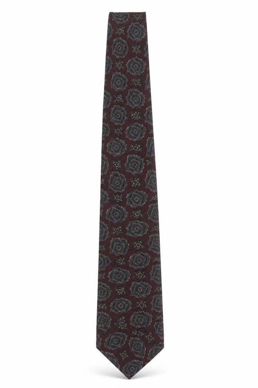 Front view of Jaeger Men's Red Geometric Slim Silk Tie Made in Italy