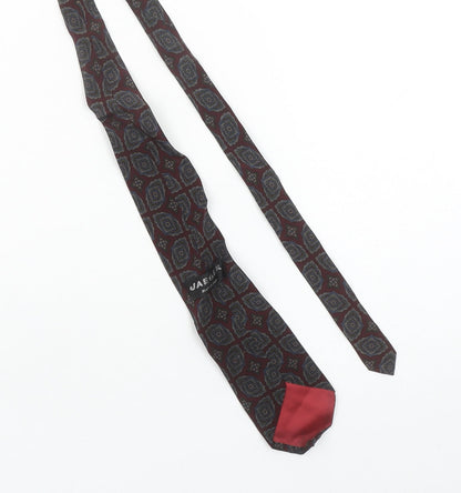 Mens Jaeger Red Geometric 100% Silk Slim Tie