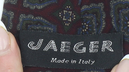 Mens Jaeger Red Geometric 100% Silk Slim Tie