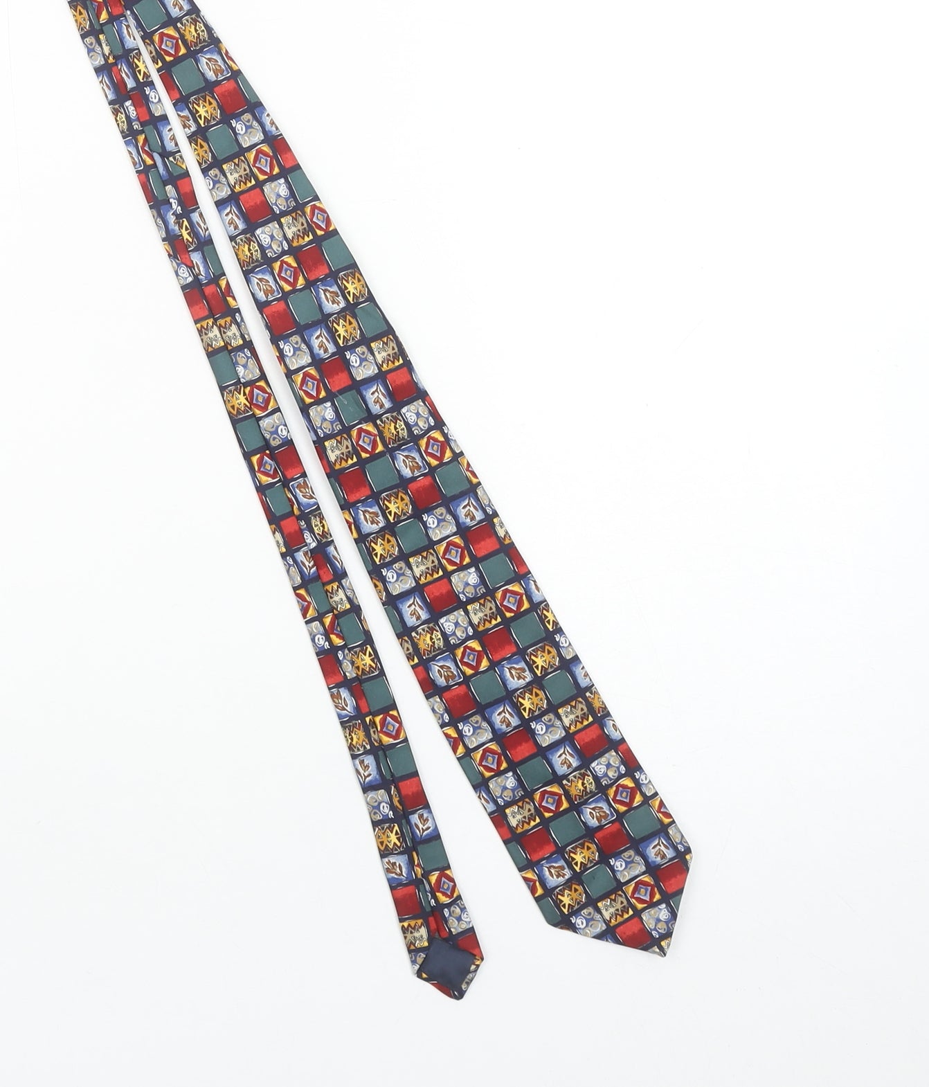 Mens Marks and Spencer Multicoloured Geometric 100% Silk Pointed Tie
