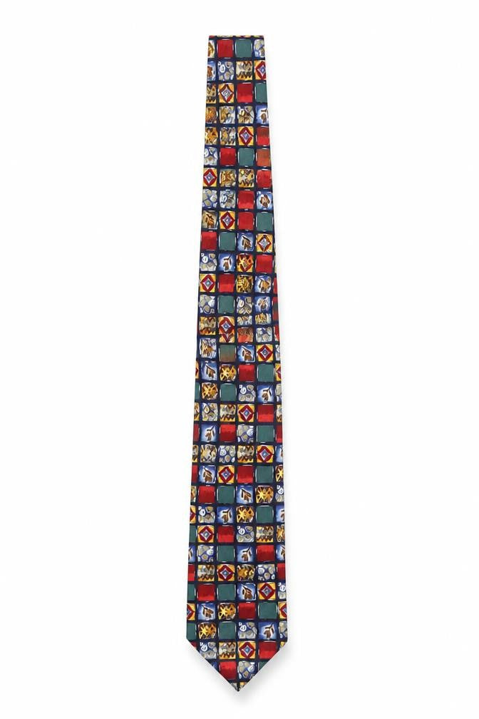 Mens Marks and Spencer Multicoloured Geometric 100% Silk Pointed Tie