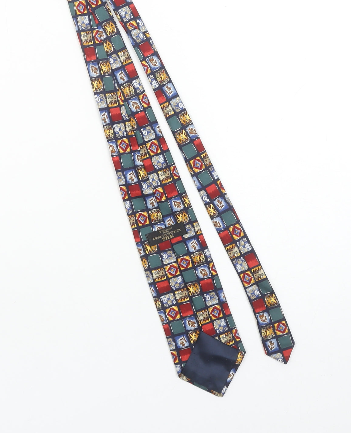 Mens Marks and Spencer Multicoloured Geometric 100% Silk Pointed Tie