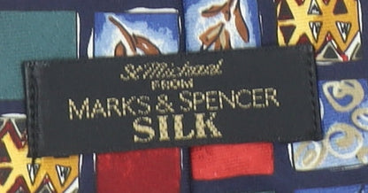 Mens Marks and Spencer Multicoloured Geometric 100% Silk Pointed Tie