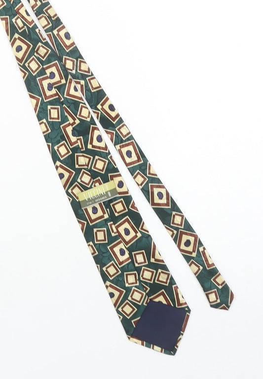 Viccini Men Green Geometric Paisley Handmade Silk Tie