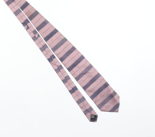 Edo Firenze Men Pink Blue Striped Silk Designer Tie