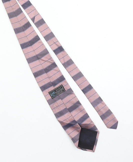 Edo Firenze Men Pink Blue Striped Silk Designer Tie