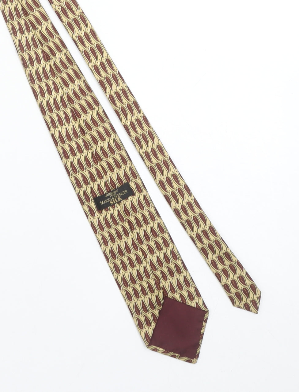Mens Marks and Spencer Beige Paisley 100% Silk Pointed Tie
