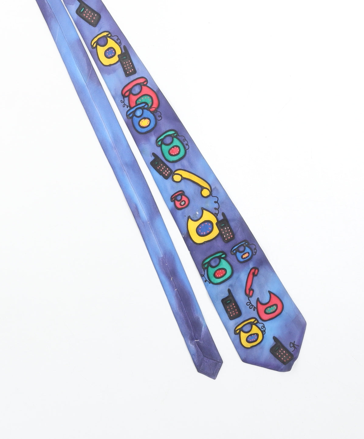 The Ties The Limit Men's Blue Hand Painted Silk Tie Abstract Retro Art One Size