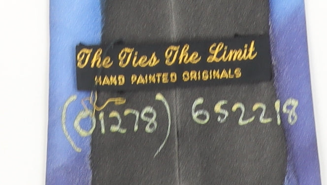 The Ties The Limit Men's Blue Hand Painted Silk Tie Abstract Retro Art One Size