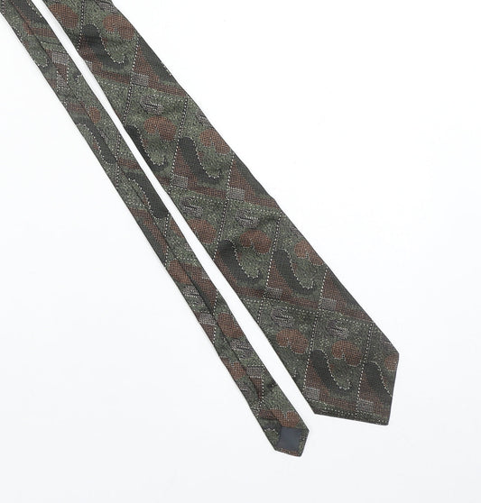 Austin Reed Men's Green Silk Pointed Tie Geometric Pattern Made in England