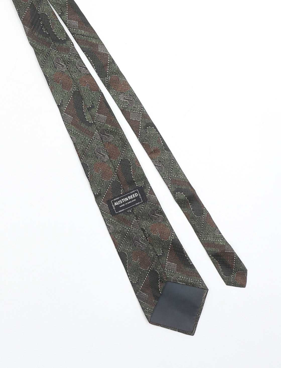 Austin Reed Men's Green Silk Pointed Tie Geometric Pattern Made in England