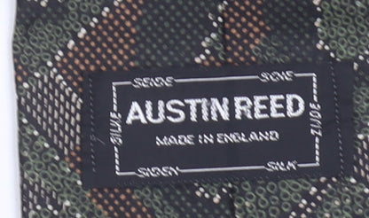 Austin Reed Men's Green Silk Pointed Tie Geometric Pattern Made in England