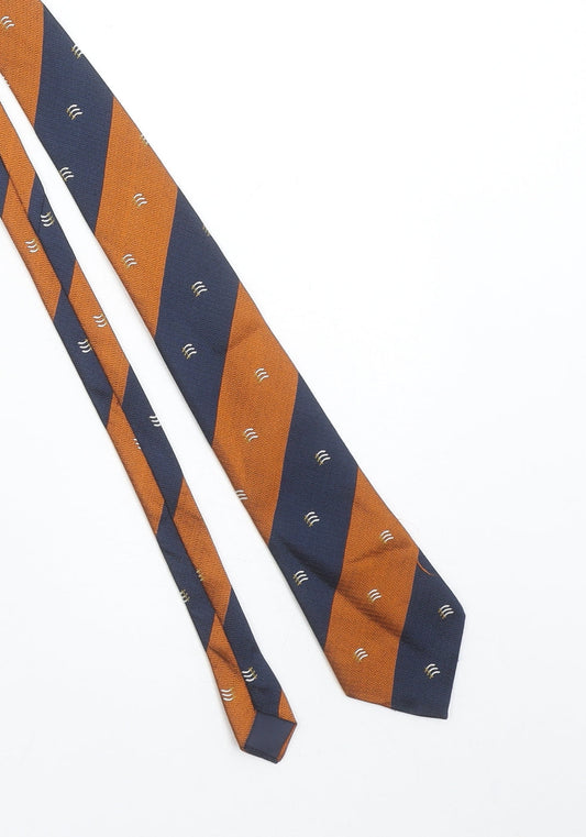 Macclesfield Silk Mens Blue and Bronze Striped Slim Tie