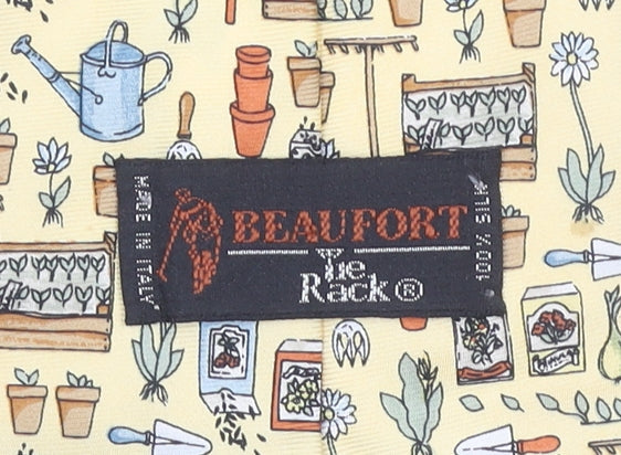 Beaufort by the Rack Men's Beige Floral Gardening Pattern Silk Tie Made in Italy