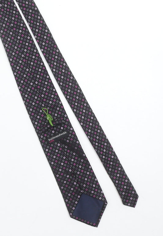 Butler and Webb Men's Black Silk Polka Dot Slim Tie