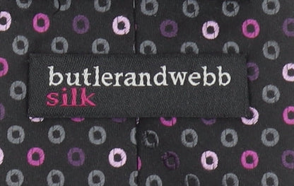 Mens butlerandwebb Black Polka Dot 100% Silk Slim Tie