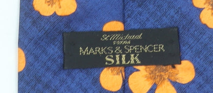 Marks and Spencer Men's Blue Floral Silk Designer Tie