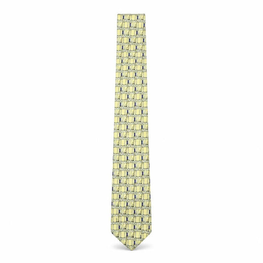 Mens Victor Laurent Yellow Geometric 100% Silk Designer Tie