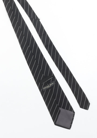 Trend Christian Men's Black Striped Slim Silk Cotton Tie