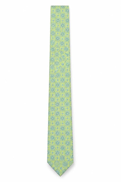 Mens Ted Baker Green Geometric 100% Silk Slim Tie