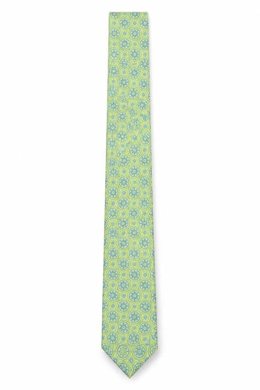 Mens Ted Baker Green Geometric 100% Silk Slim Tie